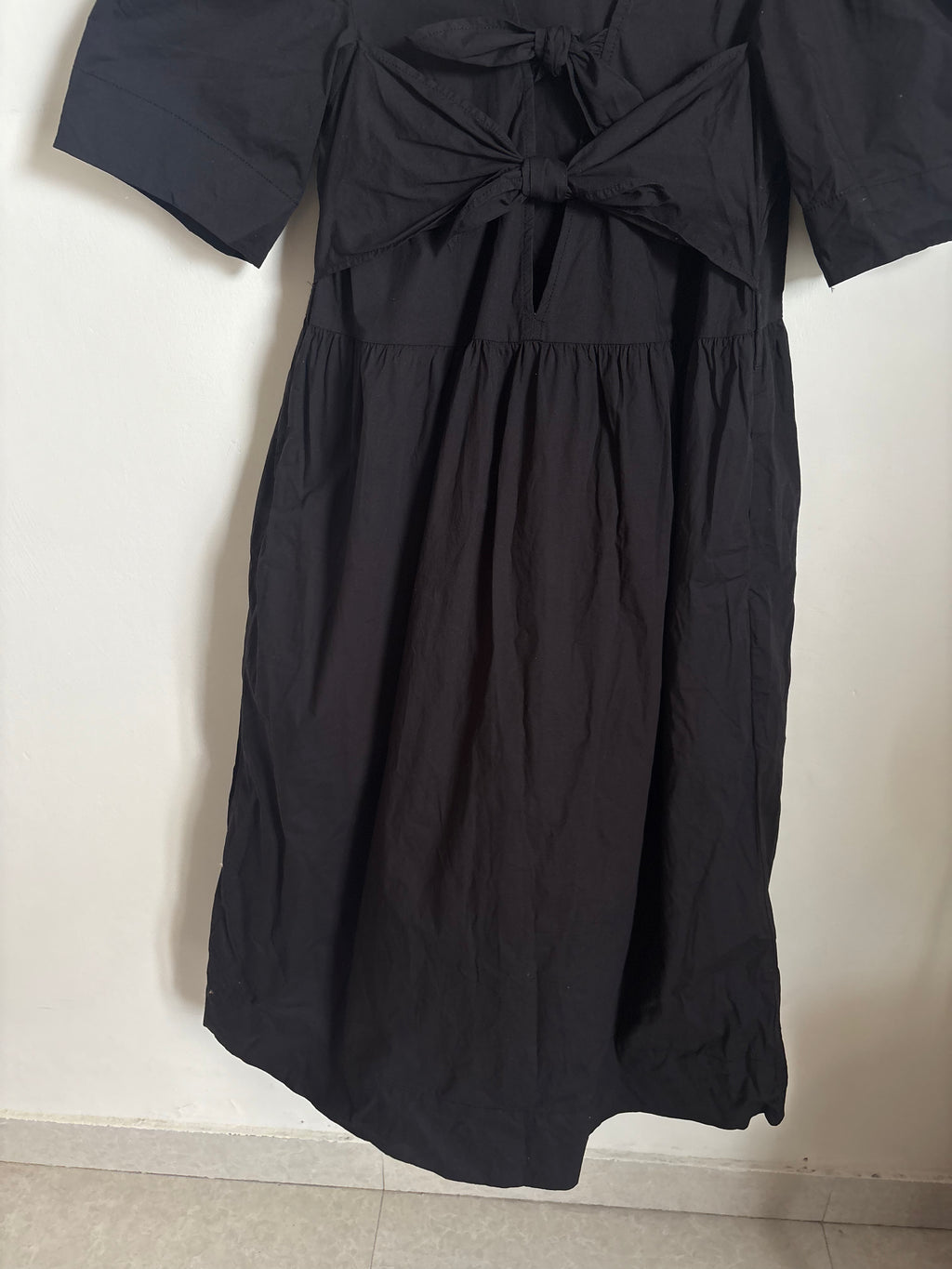 GANNI Belted bow-embellished stretch-cotton poplin midi dress S