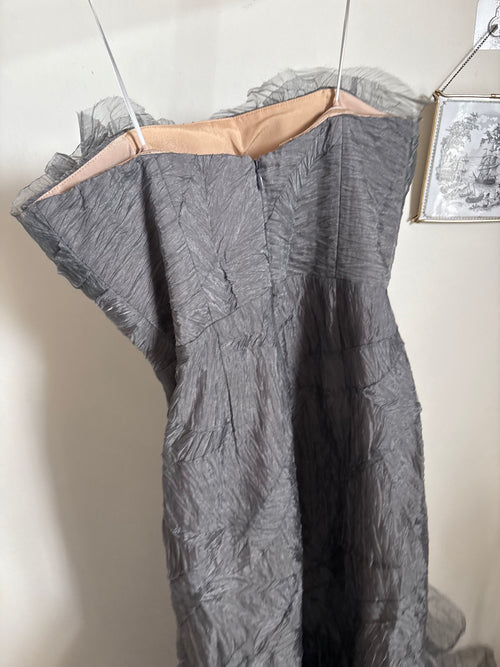 MARCHESA GOWN GREY RUFFLE WITH SLIT XS