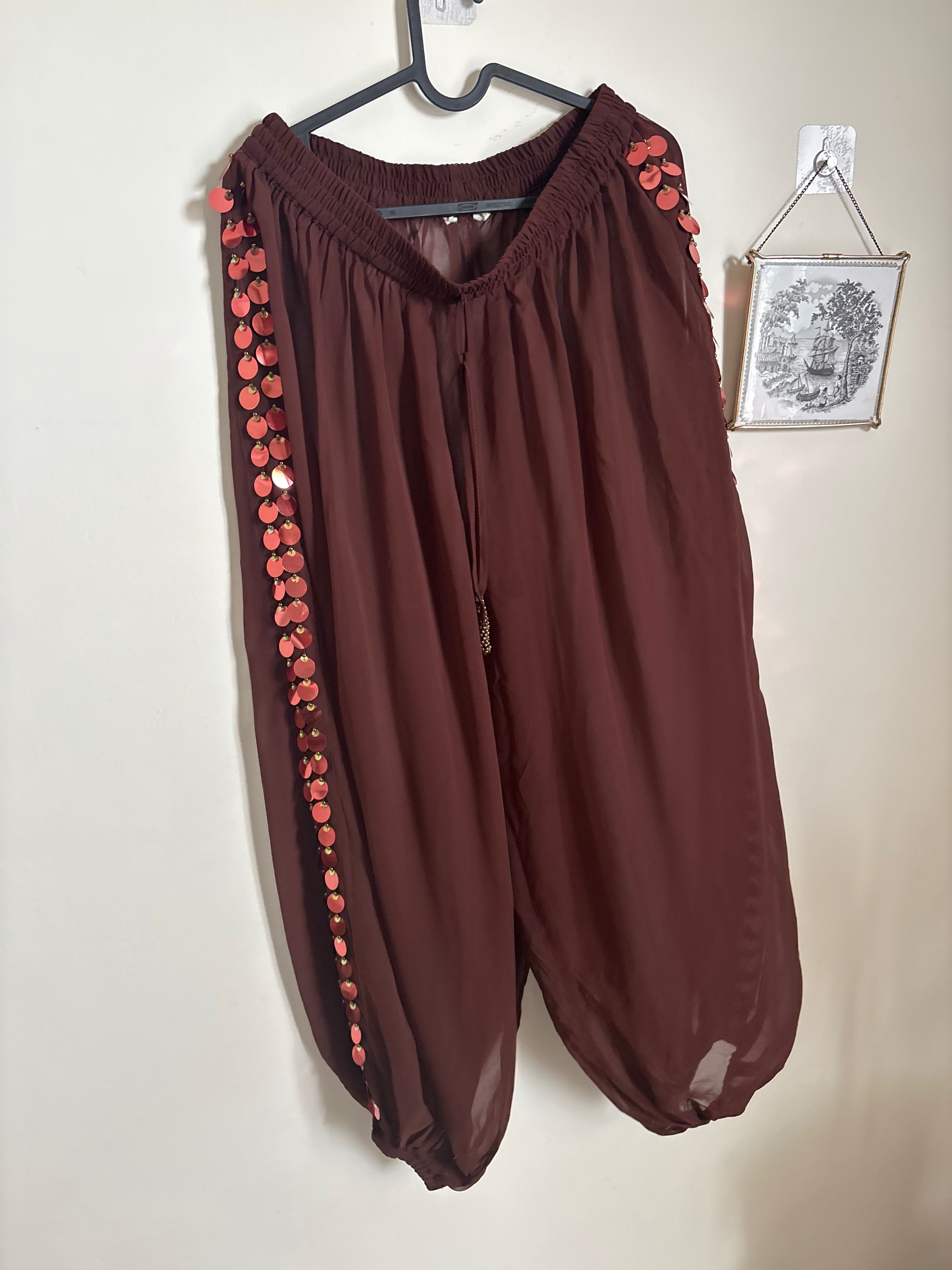 RIVER ISLAND Brown Sequin Side Panel Hareem Trousers M/L