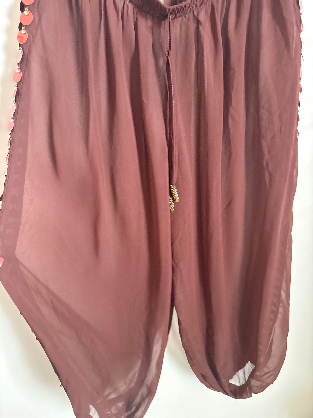 RIVER ISLAND Brown Sequin Side Panel Hareem Trousers M/L