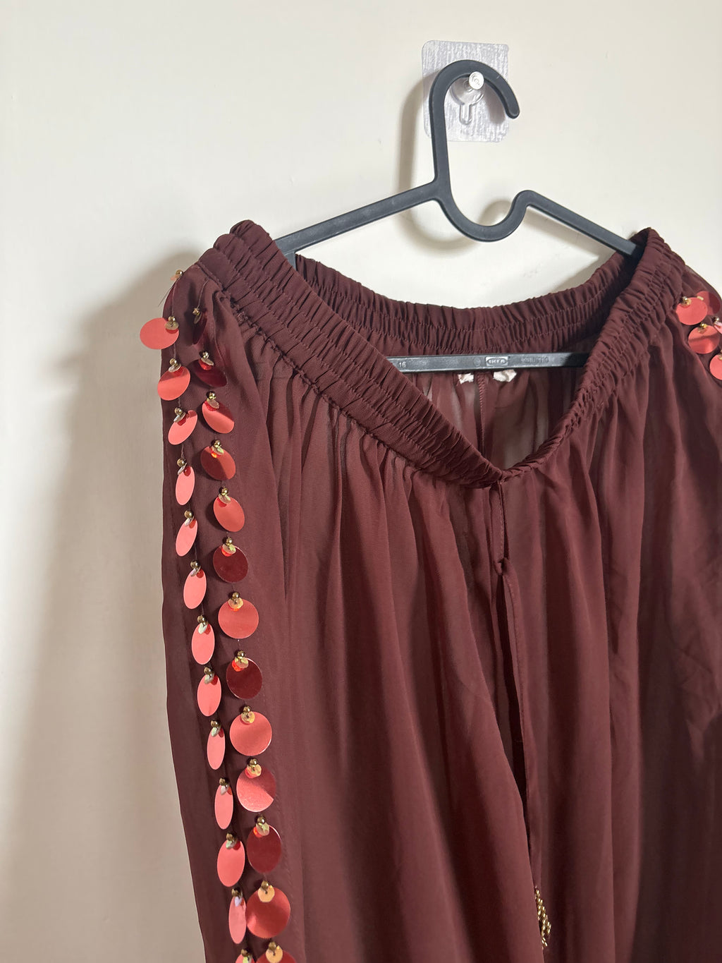 RIVER ISLAND Brown Sequin Side Panel Hareem Trousers M/L
