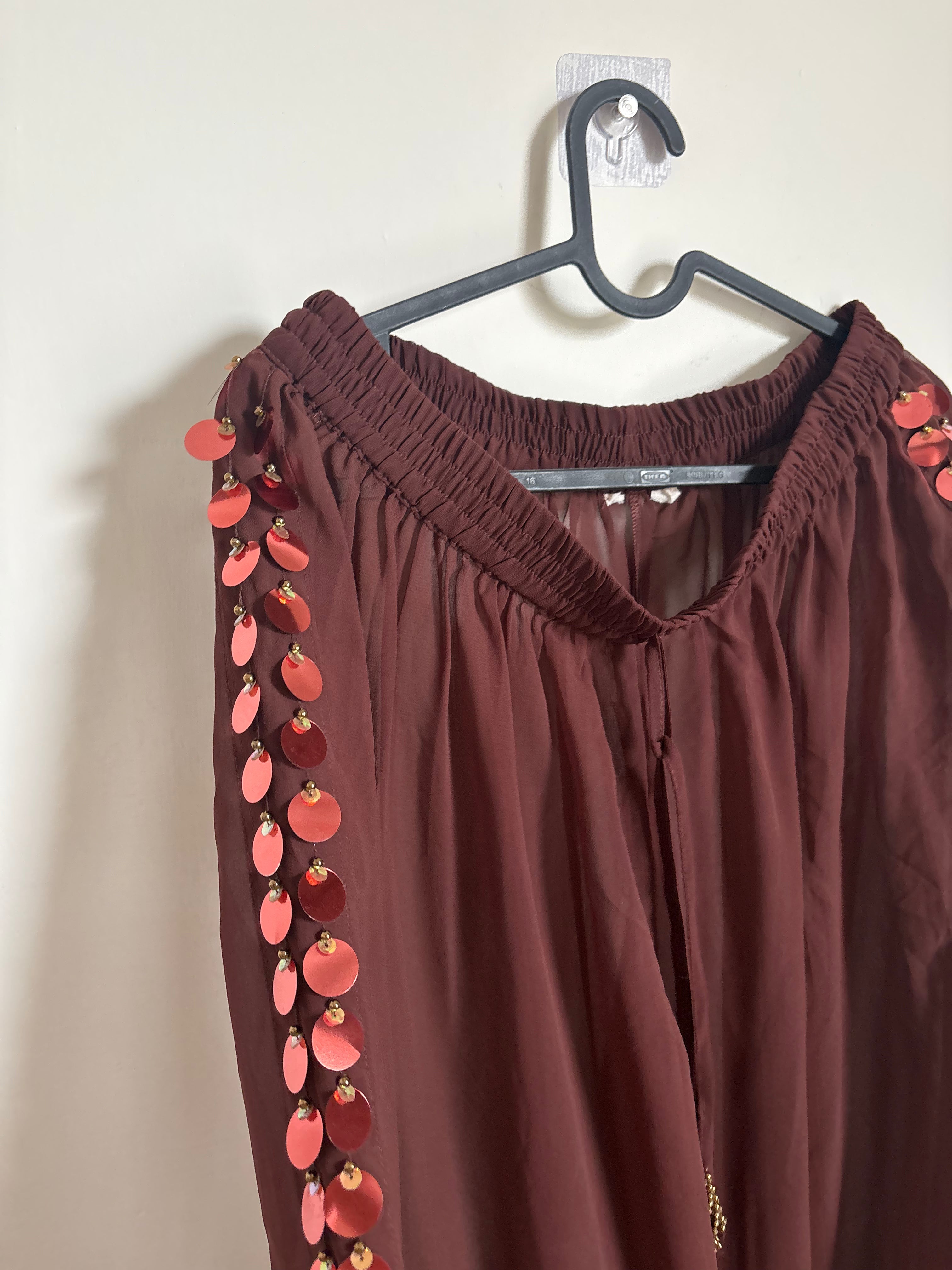 RIVER ISLAND Brown Sequin Side Panel Hareem Trousers M/L