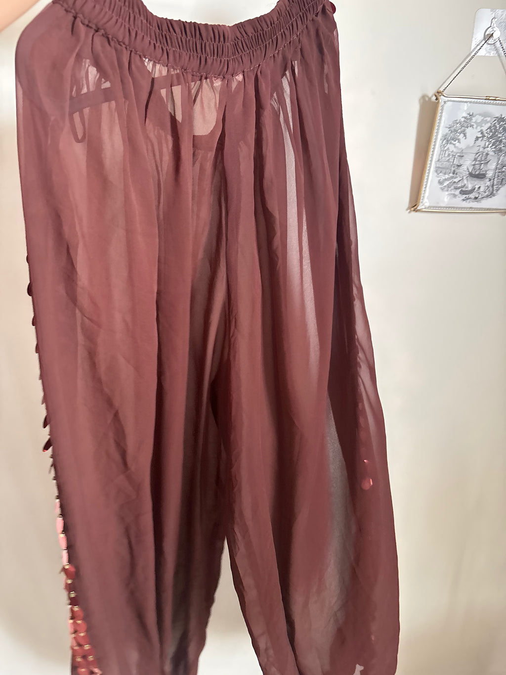 RIVER ISLAND Brown Sequin Side Panel Hareem Trousers M/L