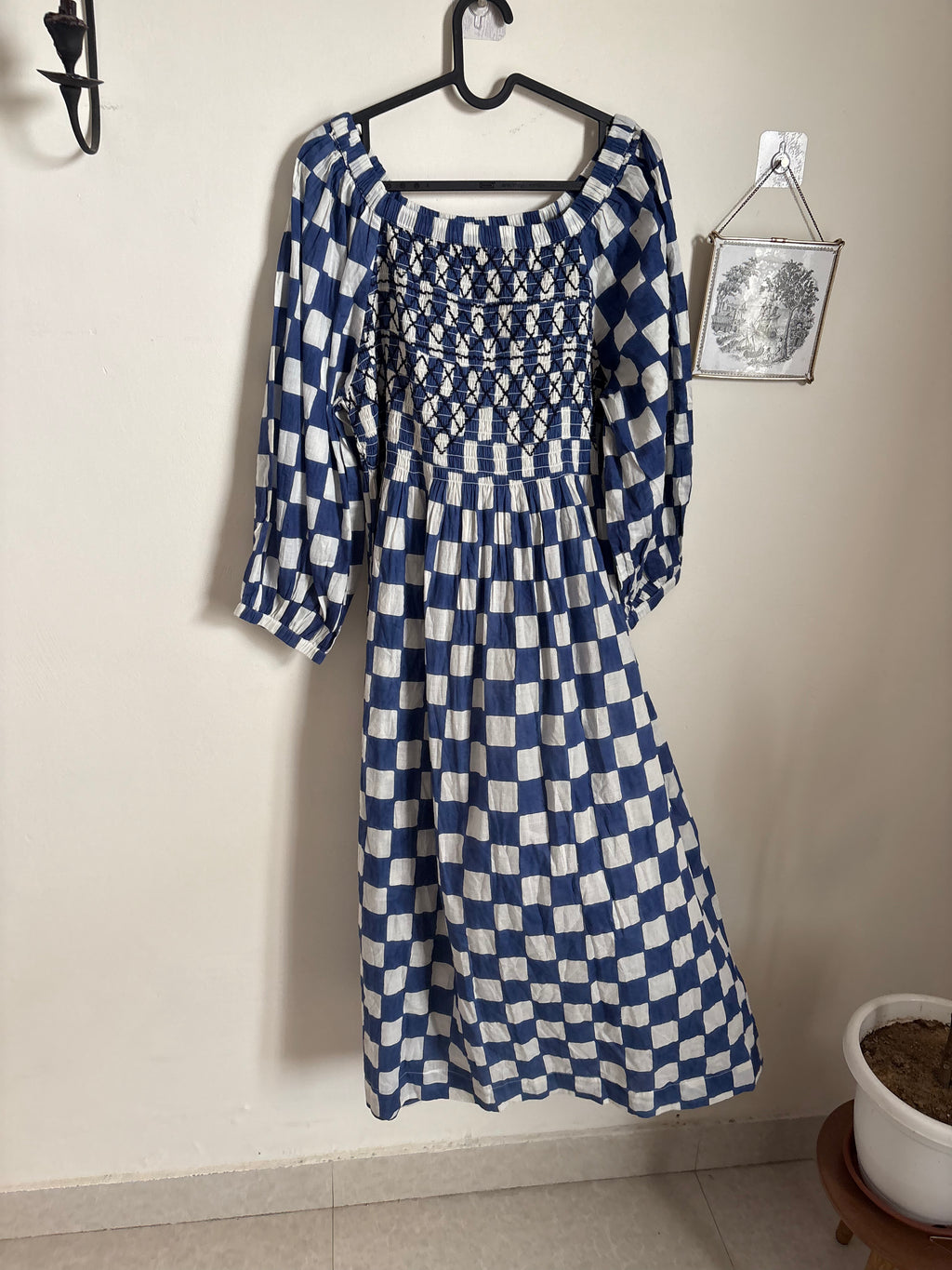 BONTE CHECK DRESS SMOCKED UK 12