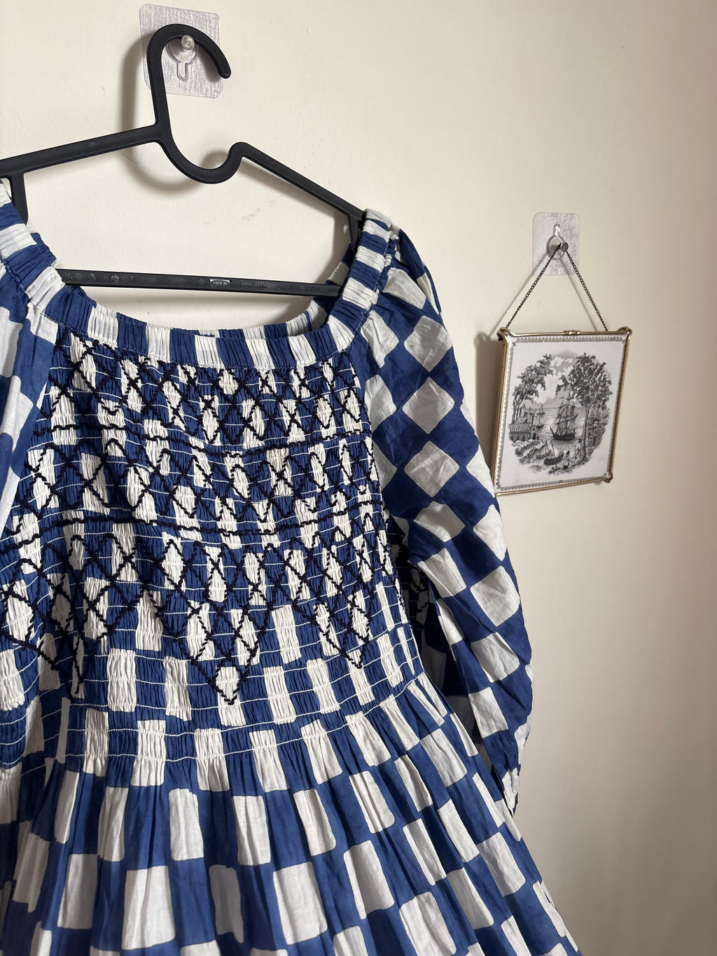 BONTE CHECK DRESS SMOCKED UK 12