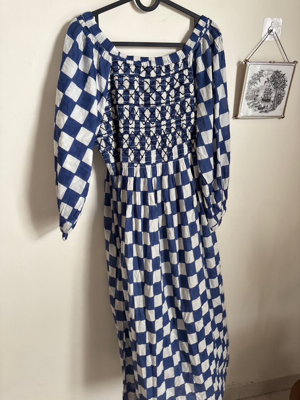 BONTE CHECK DRESS SMOCKED UK 12