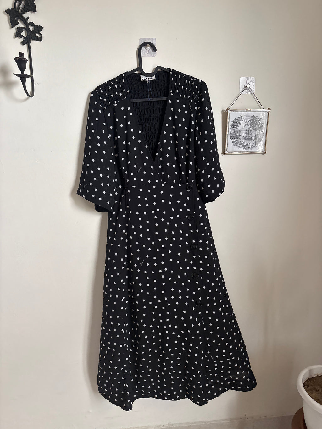 GANNI POLKA MIDI DRESS S