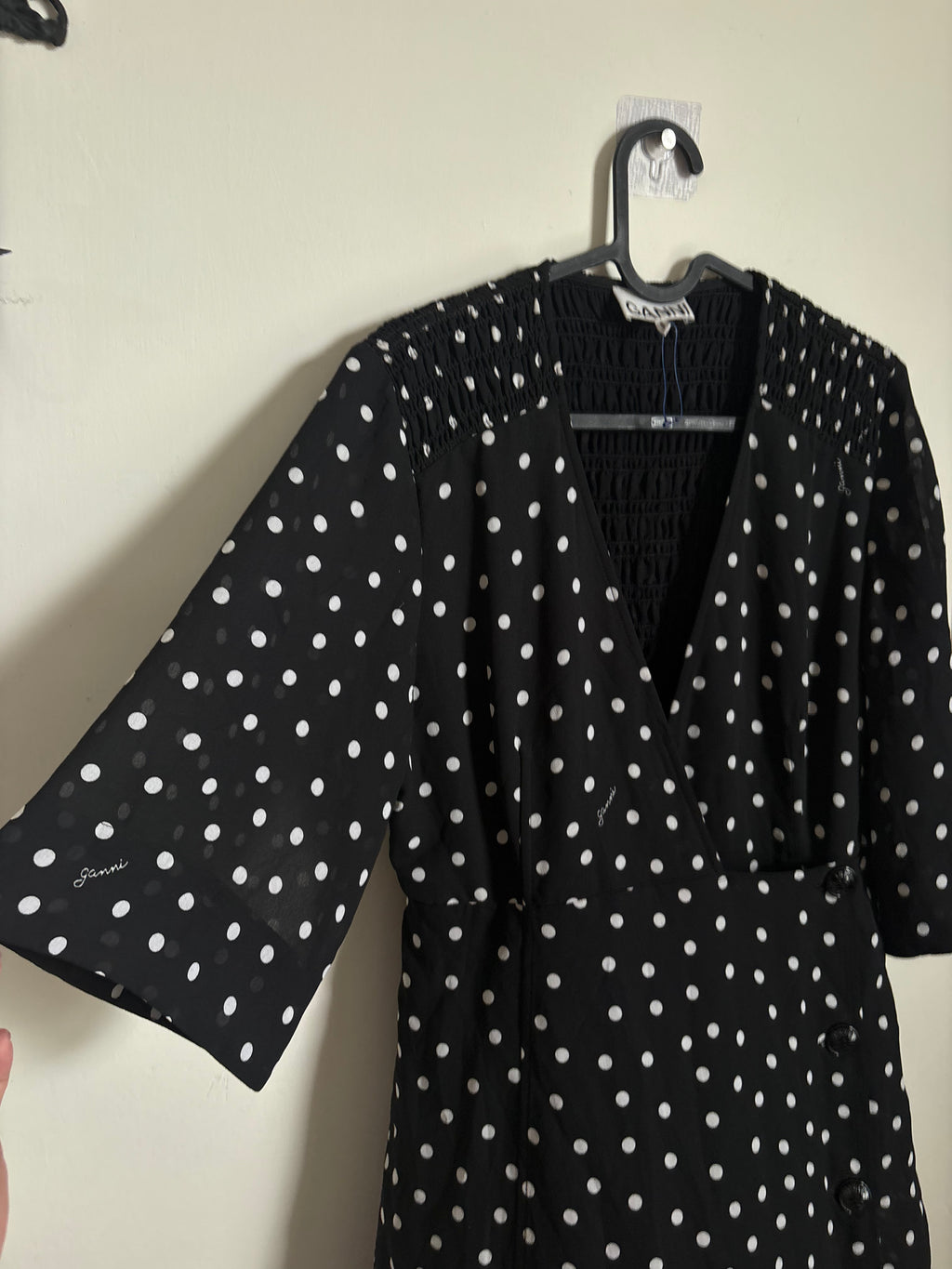 GANNI POLKA MIDI DRESS S