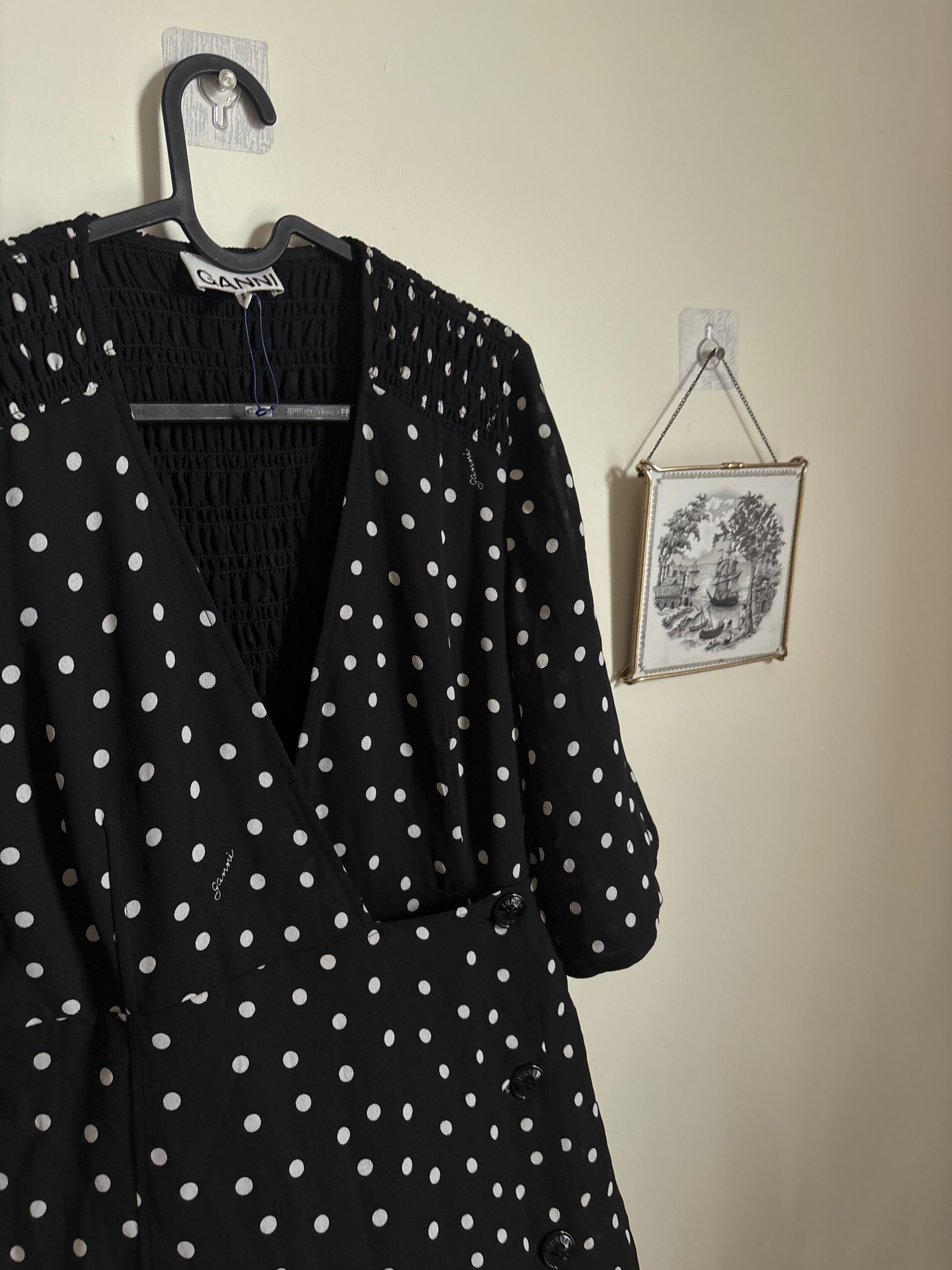 GANNI POLKA MIDI DRESS S