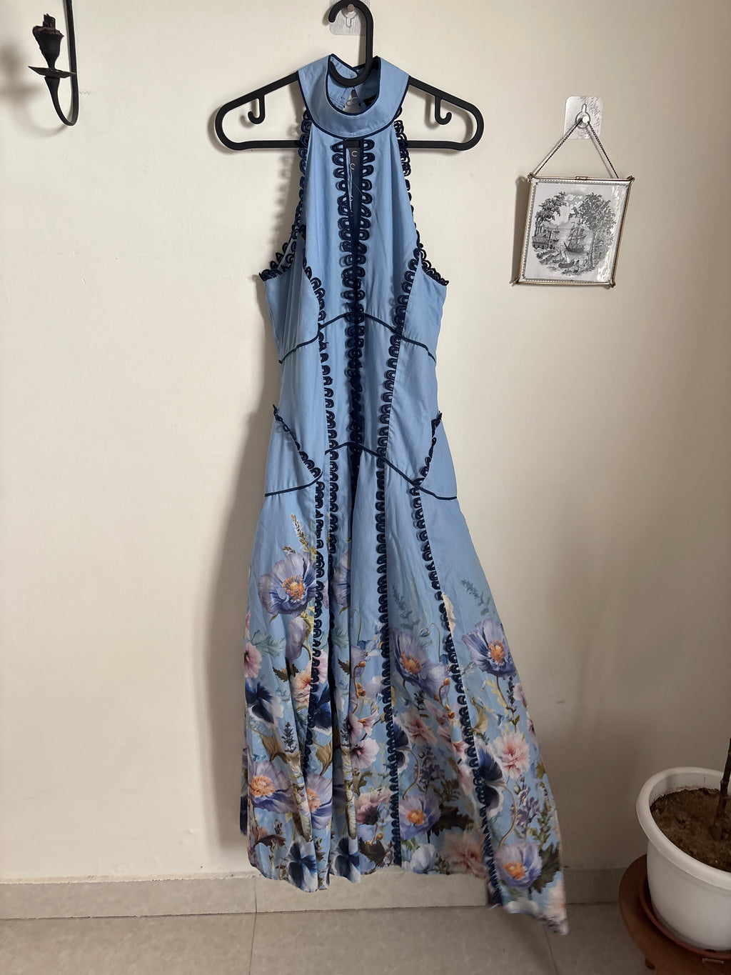 KAREN MILLEN Trailing Floral Woven Halter Neck Maxi Dress UK 10