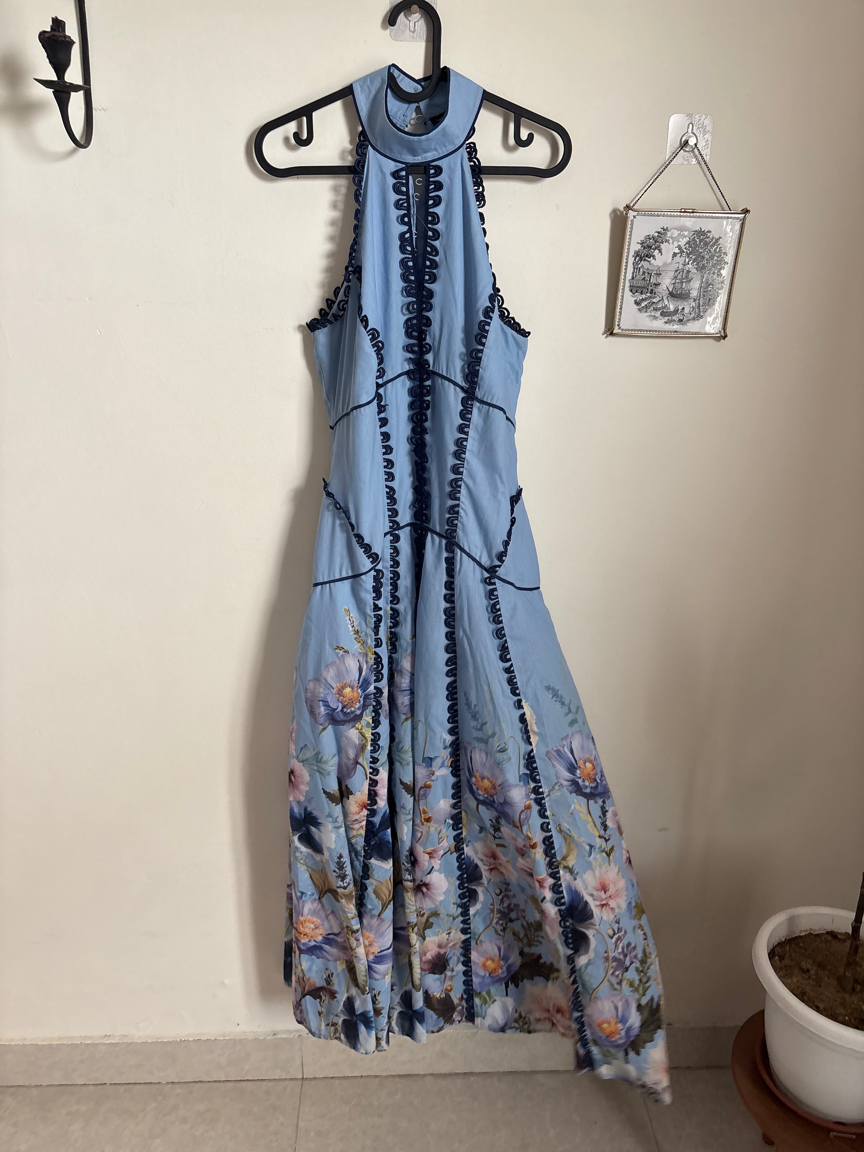 KAREN MILLEN Trailing Floral Woven Halter Neck Maxi Dress UK 10