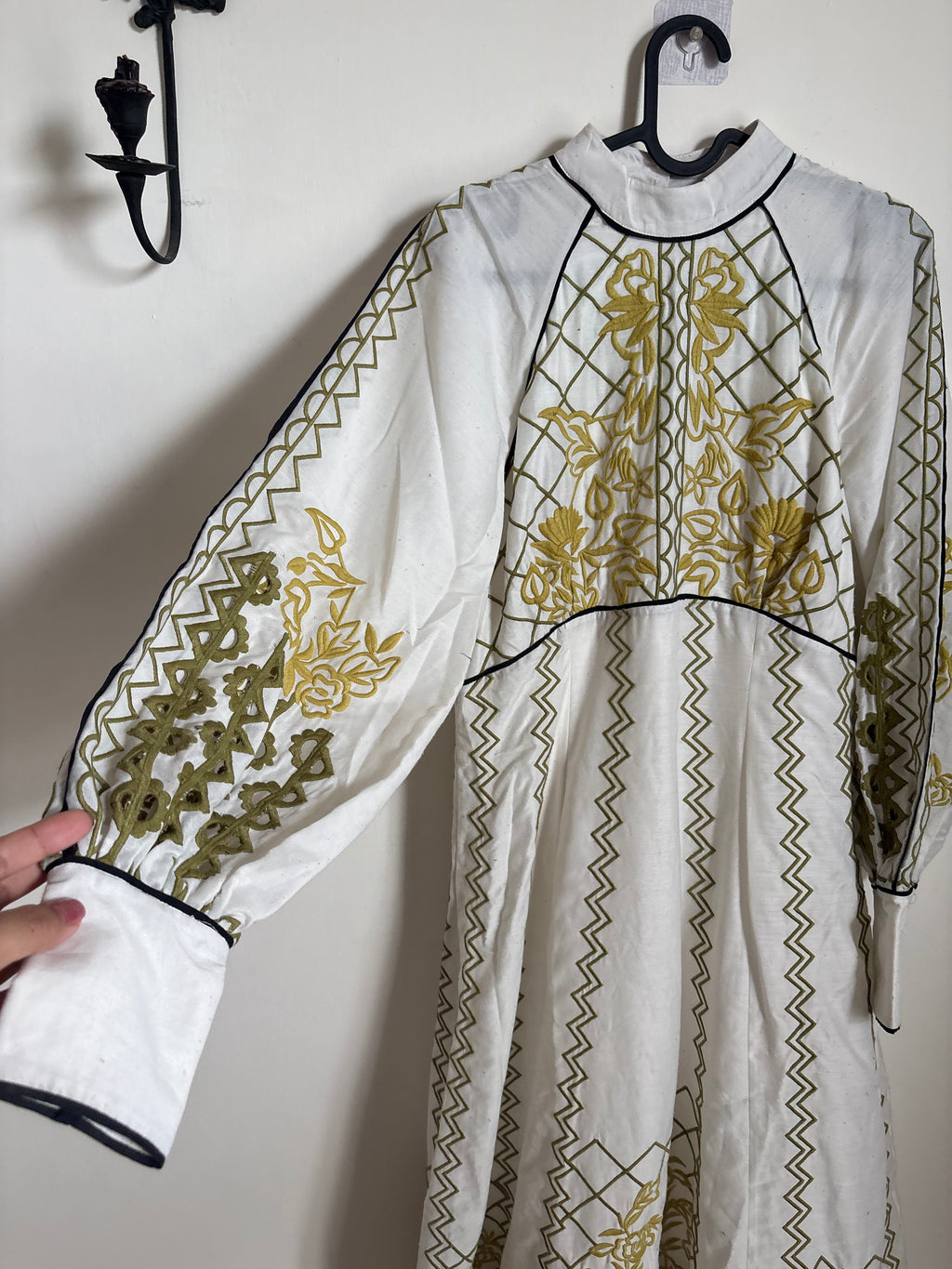 Karen Millen Voile Embroidered Cutwork Balloon Sleeve Woven Maxi Dress uk 10