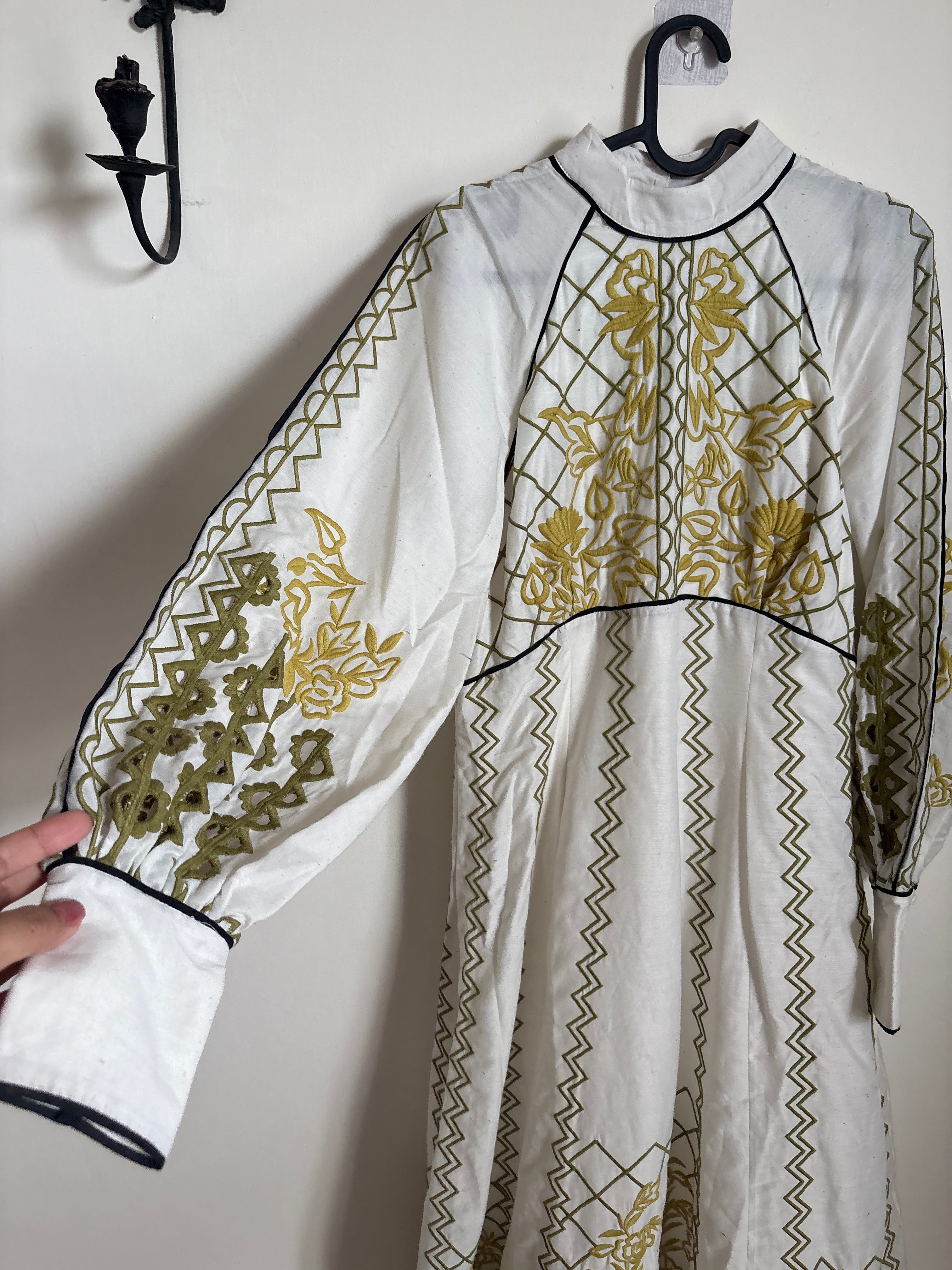 Karen Millen Voile Embroidered Cutwork Balloon Sleeve Woven Maxi Dress uk 10