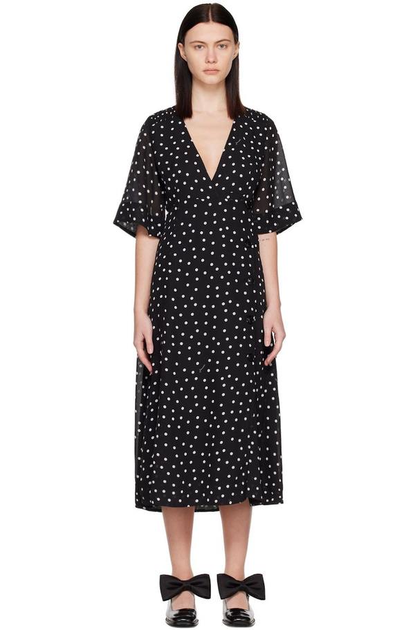 GANNI POLKA MIDI DRESS S