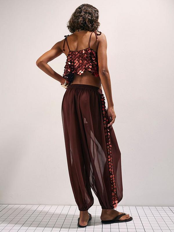 RIVER ISLAND Brown Sequin Side Panel Hareem Trousers M/L