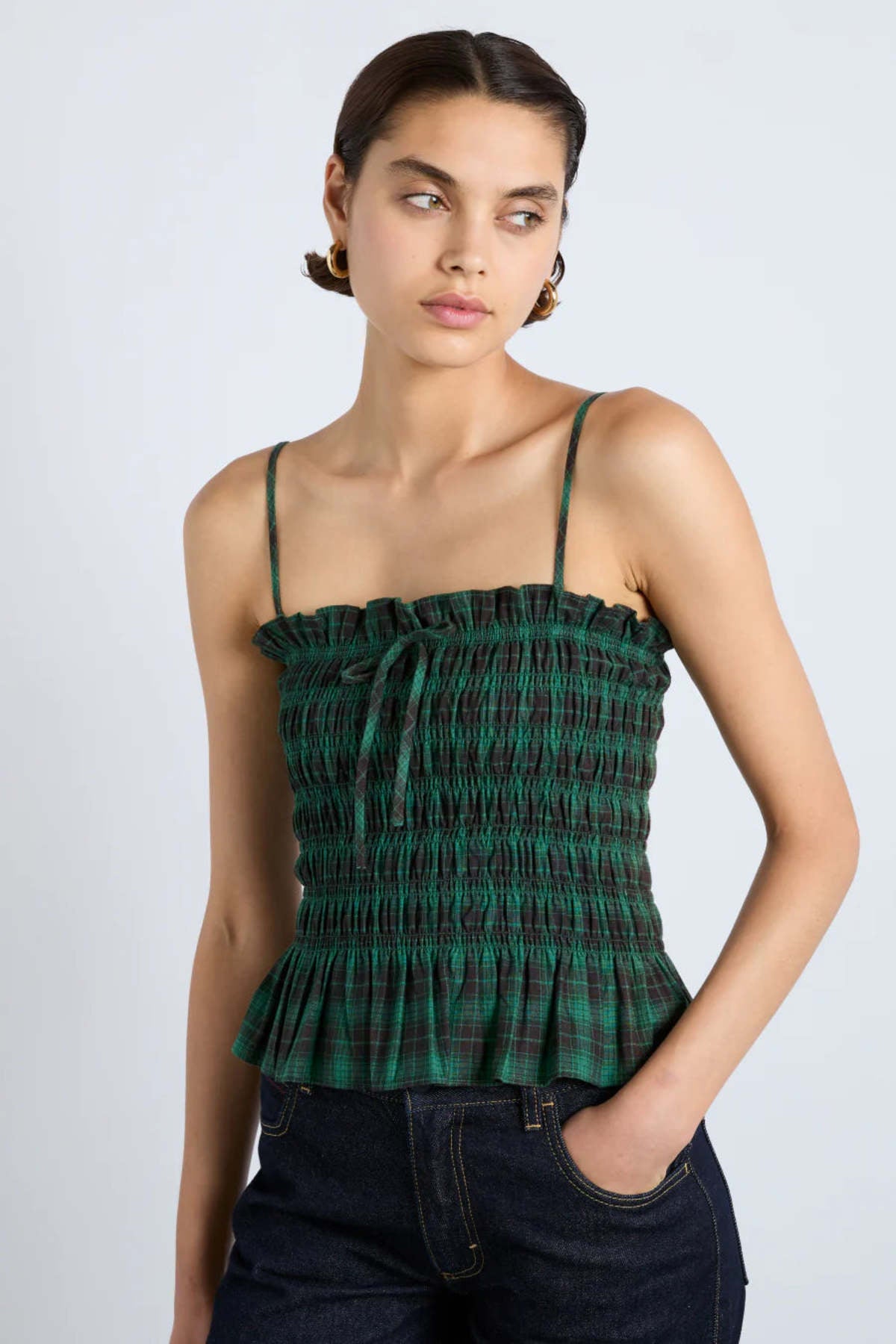 DAMSON MADDER GREEN CHECK TOP