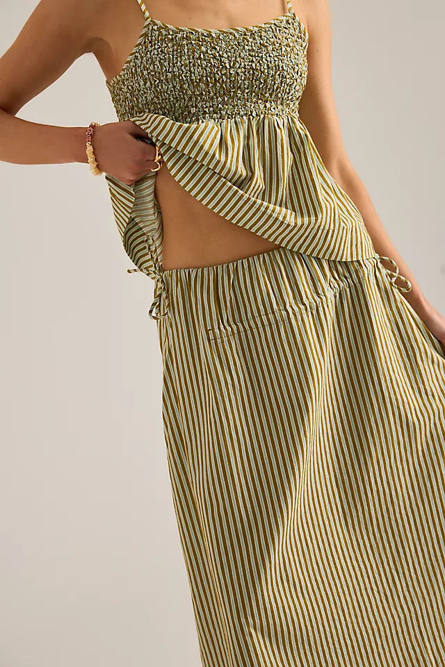 DAMSON MADDER Caspia Midi SKIRT TOP SET - Green Stripe UK 10