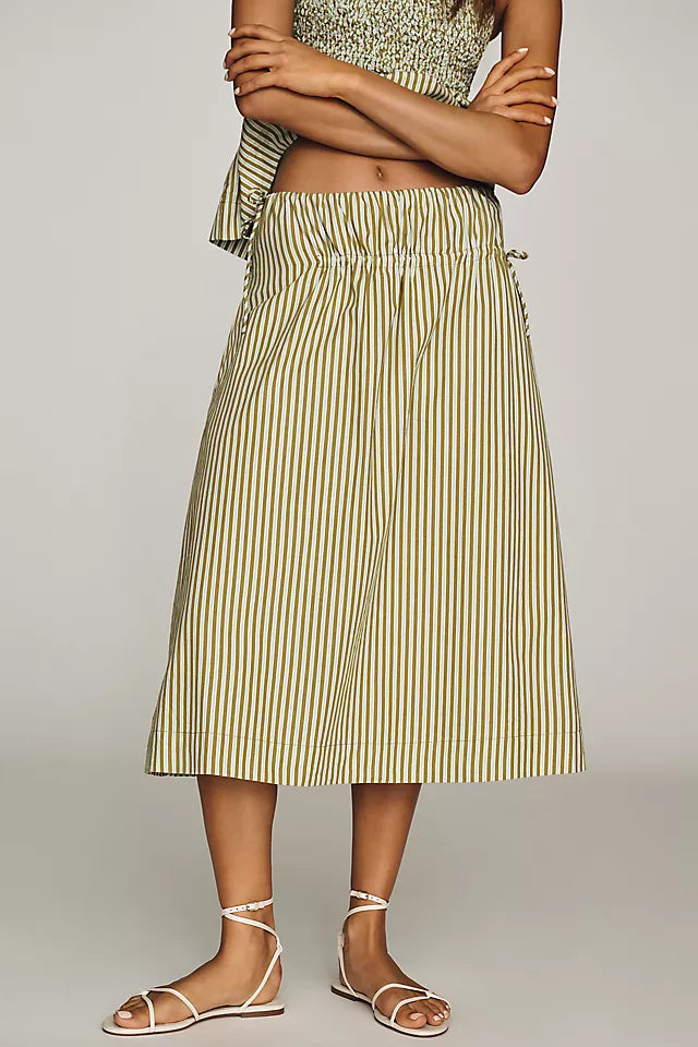 DAMSON MADDER Caspia Midi SKIRT TOP SET - Green Stripe UK 10