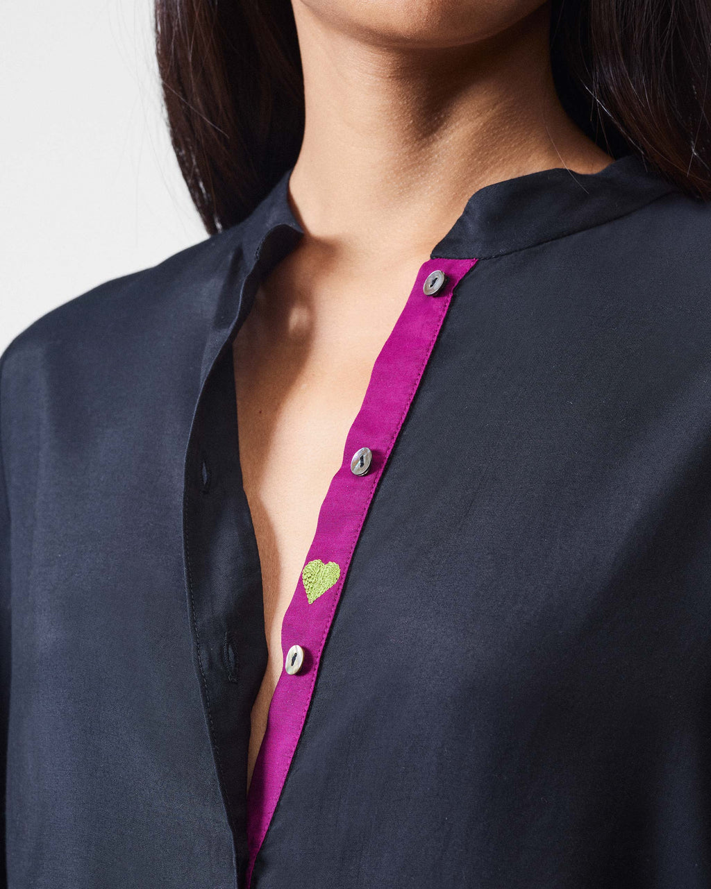 NICOBAR Mandarin Collar Top - Black SMALL