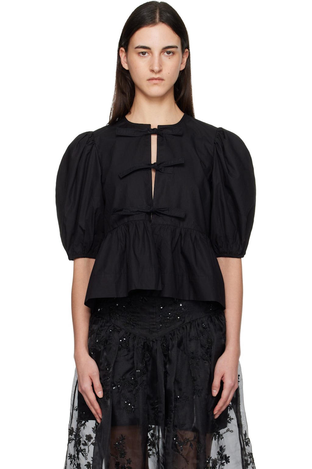 GANNI TIE TOP BLACK