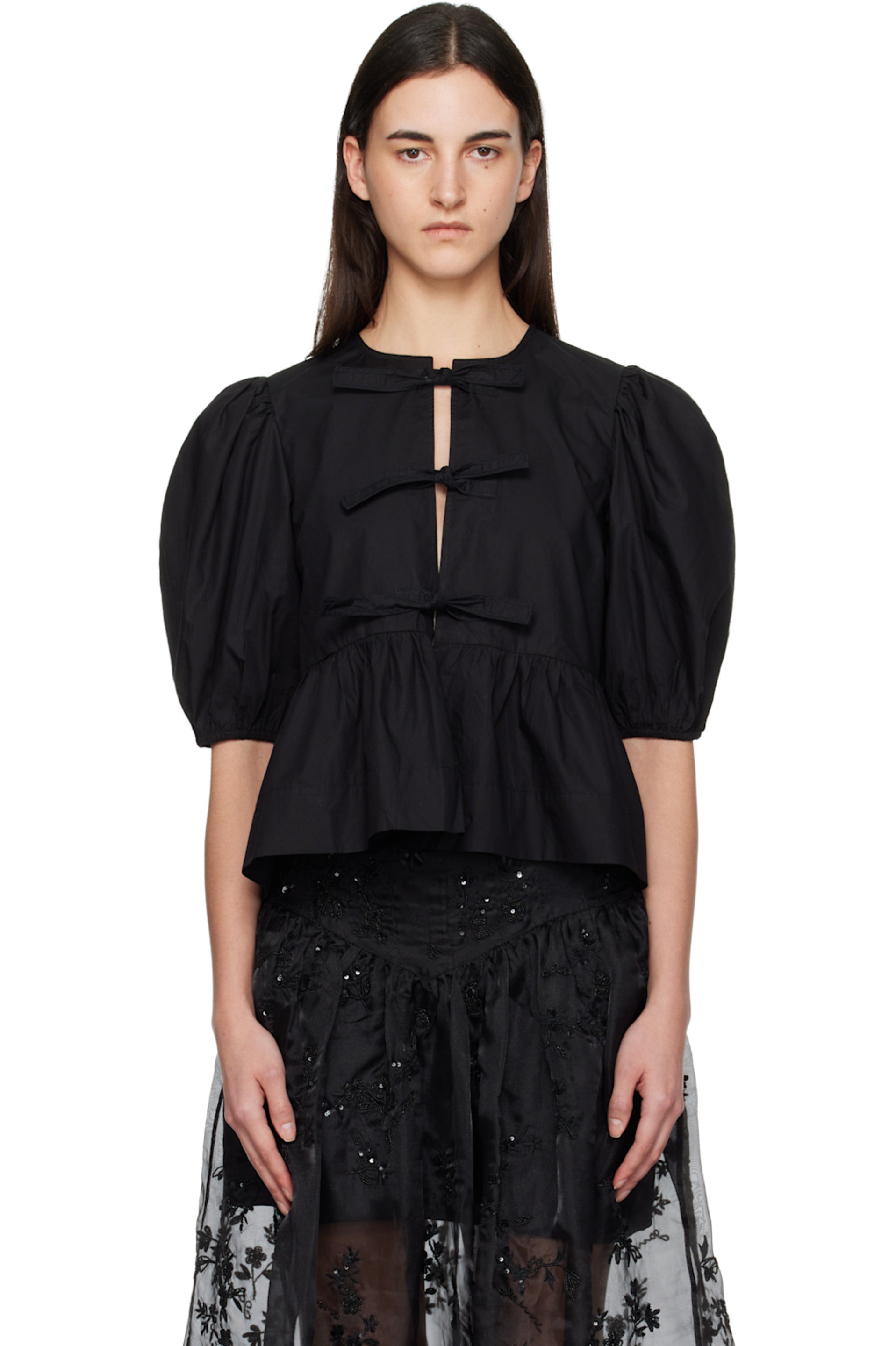 GANNI TIE TOP BLACK