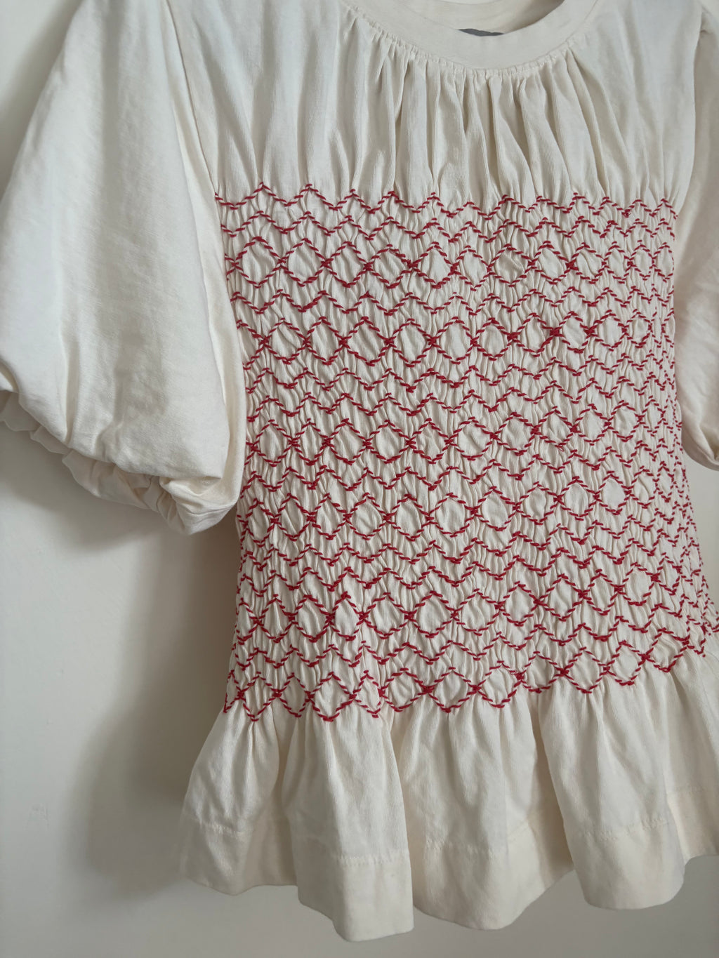 Oliver Bonas Cream Shirred Bodice Puff Sleeve Top UK 10