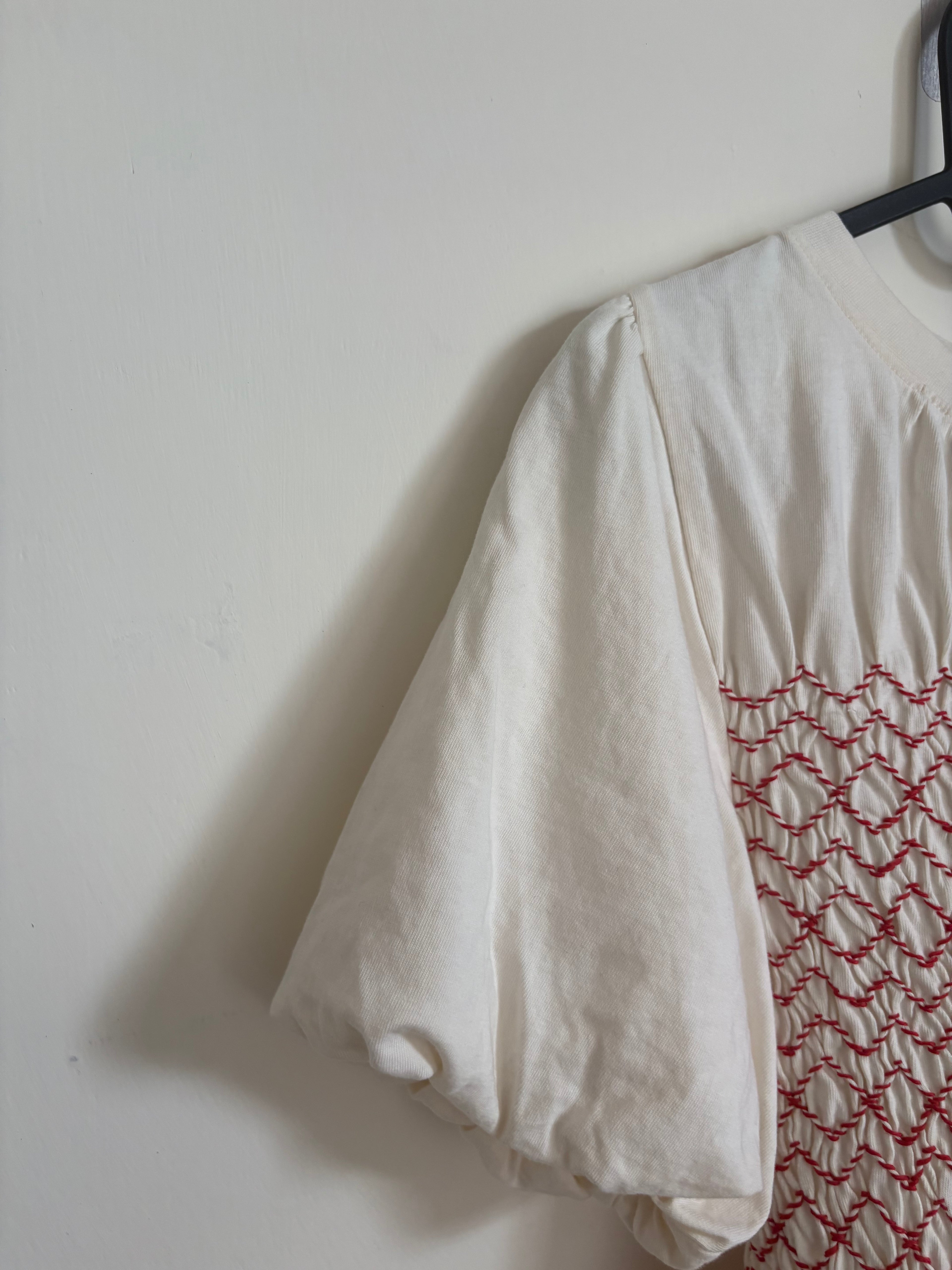 Oliver Bonas Cream Shirred Bodice Puff Sleeve Top UK 10