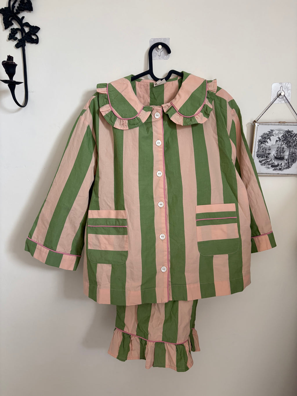 TBCO Cropped Cotton Pyjama Set  Green Stripe