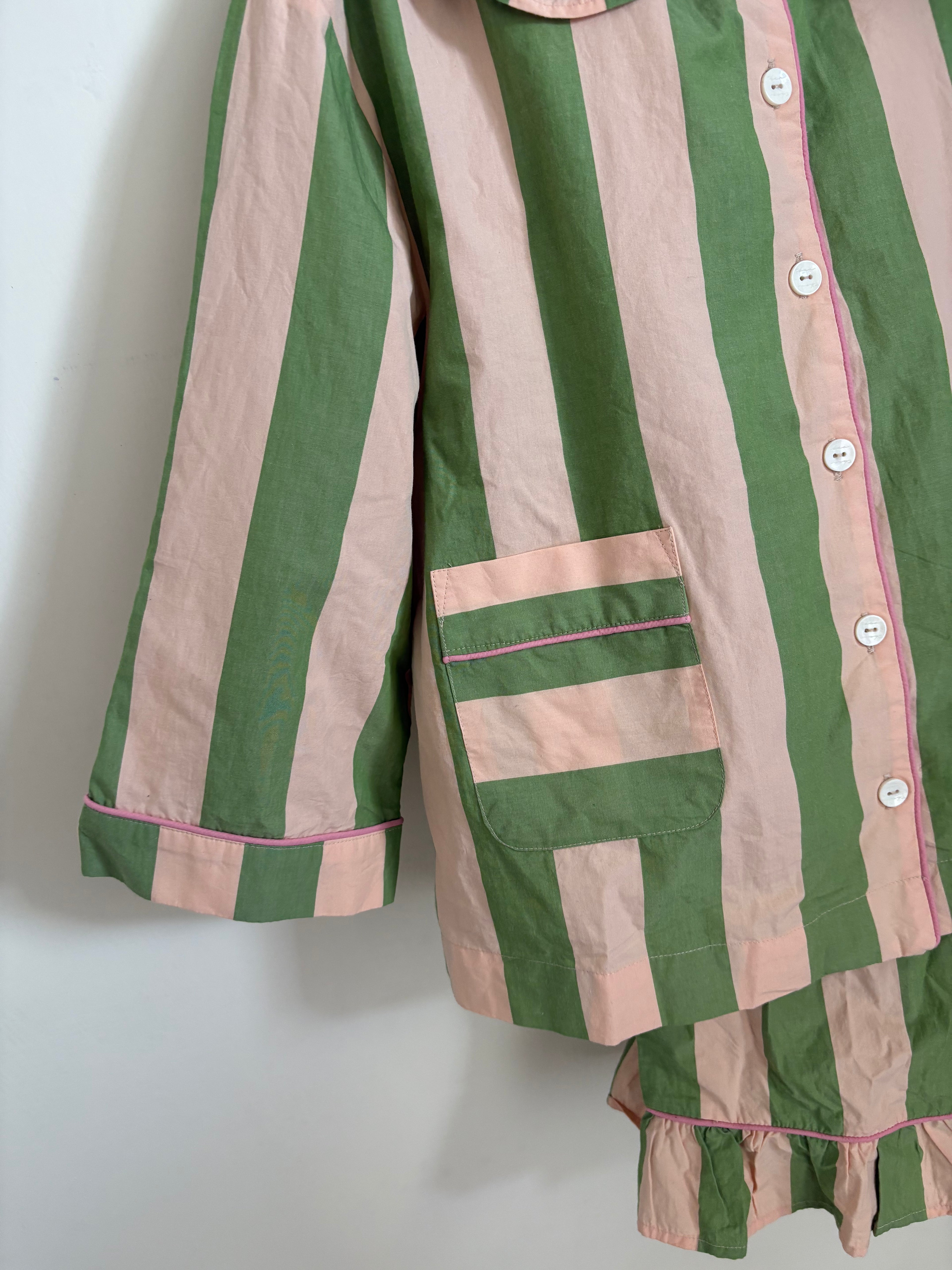 TBCO Cropped Cotton Pyjama Set  Green Stripe