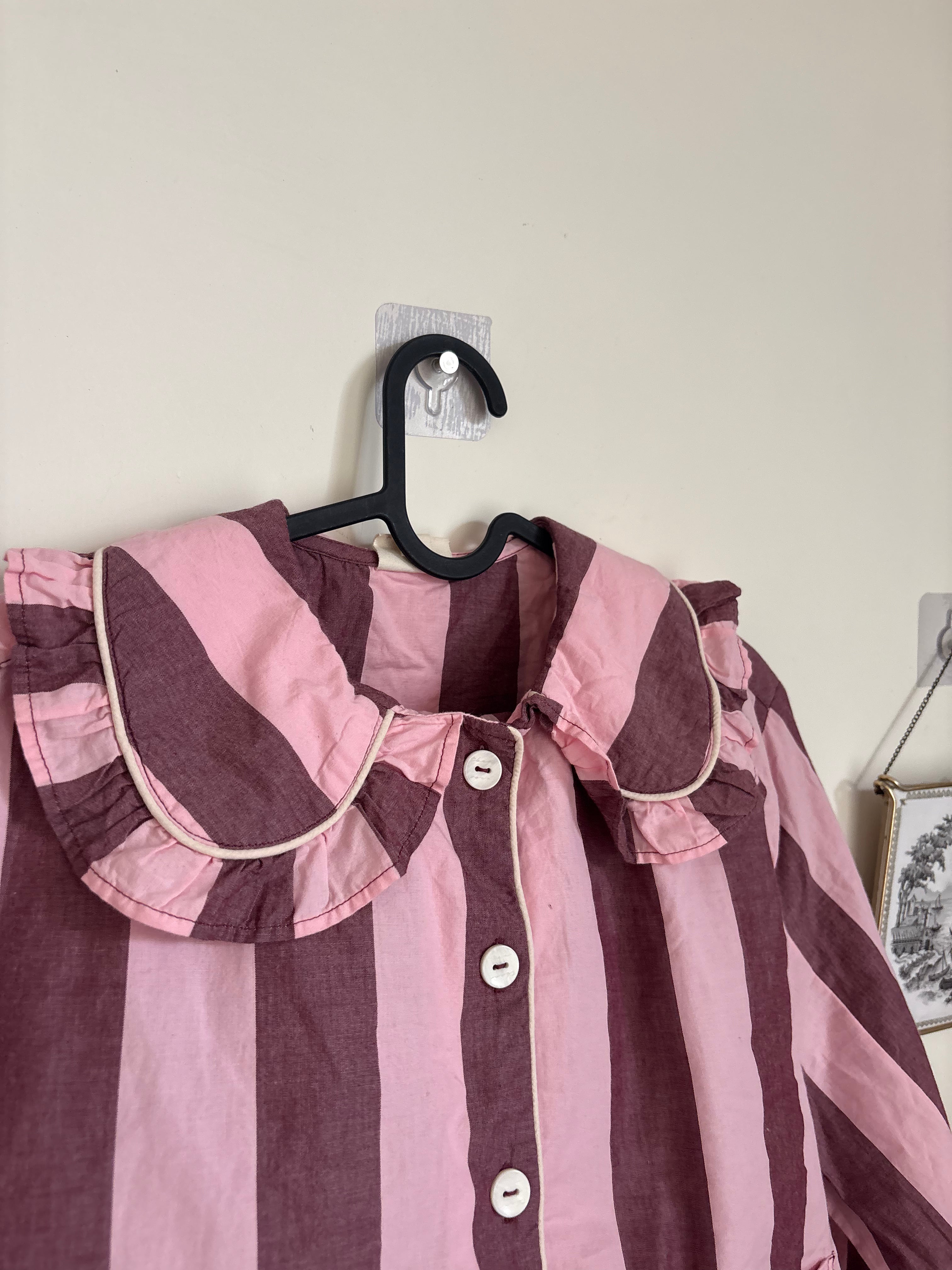 Cropped Cotton Pyjama Set  Pink & Burgundy Stripe S