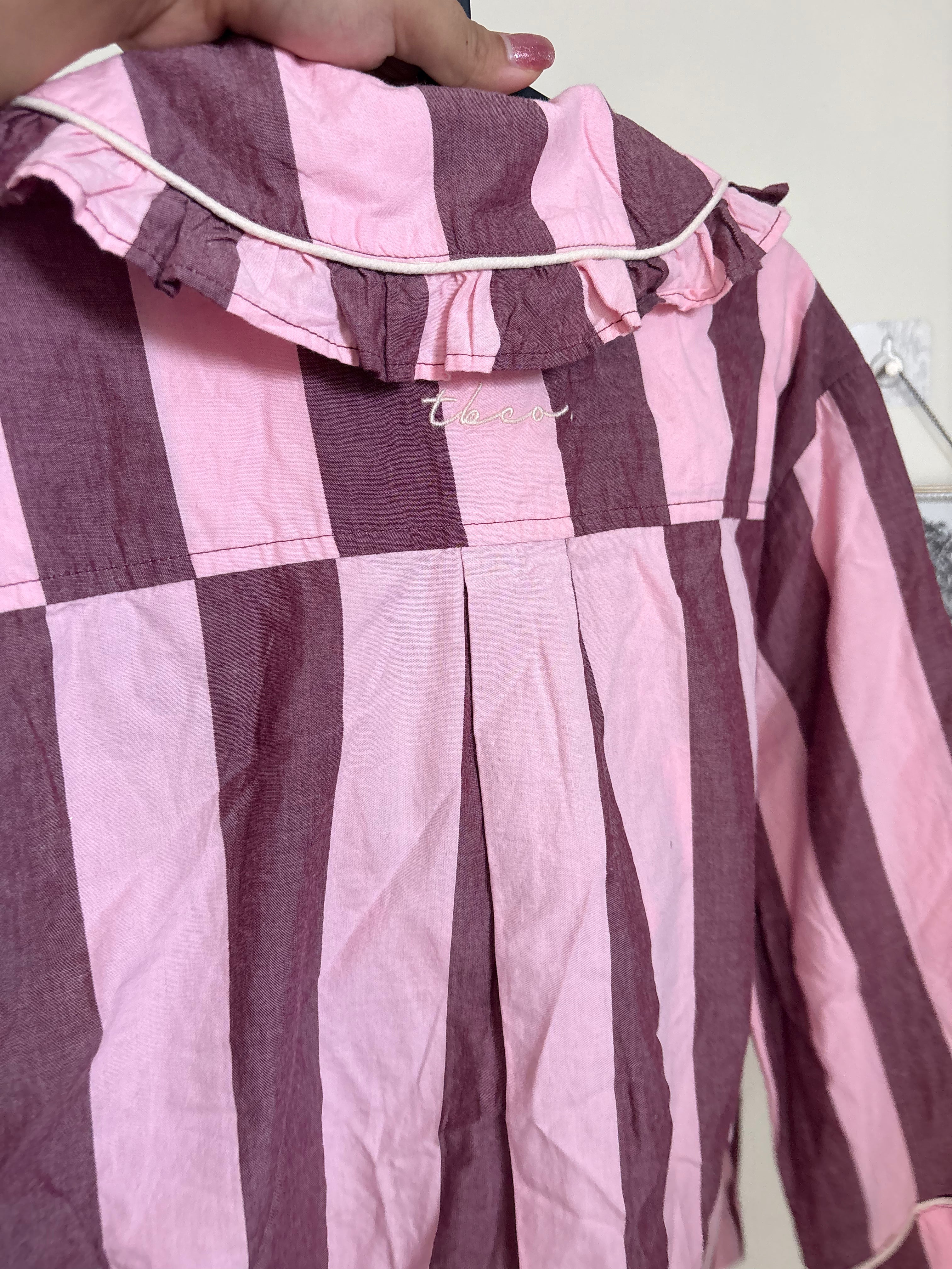 Cropped Cotton Pyjama Set  Pink & Burgundy Stripe S