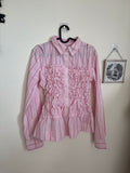 PINK STRIPED RUCHED SHIRT UK 10