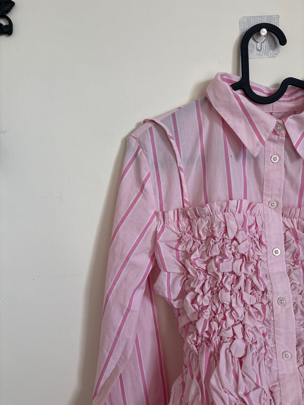 PINK STRIPED RUCHED SHIRT UK 10