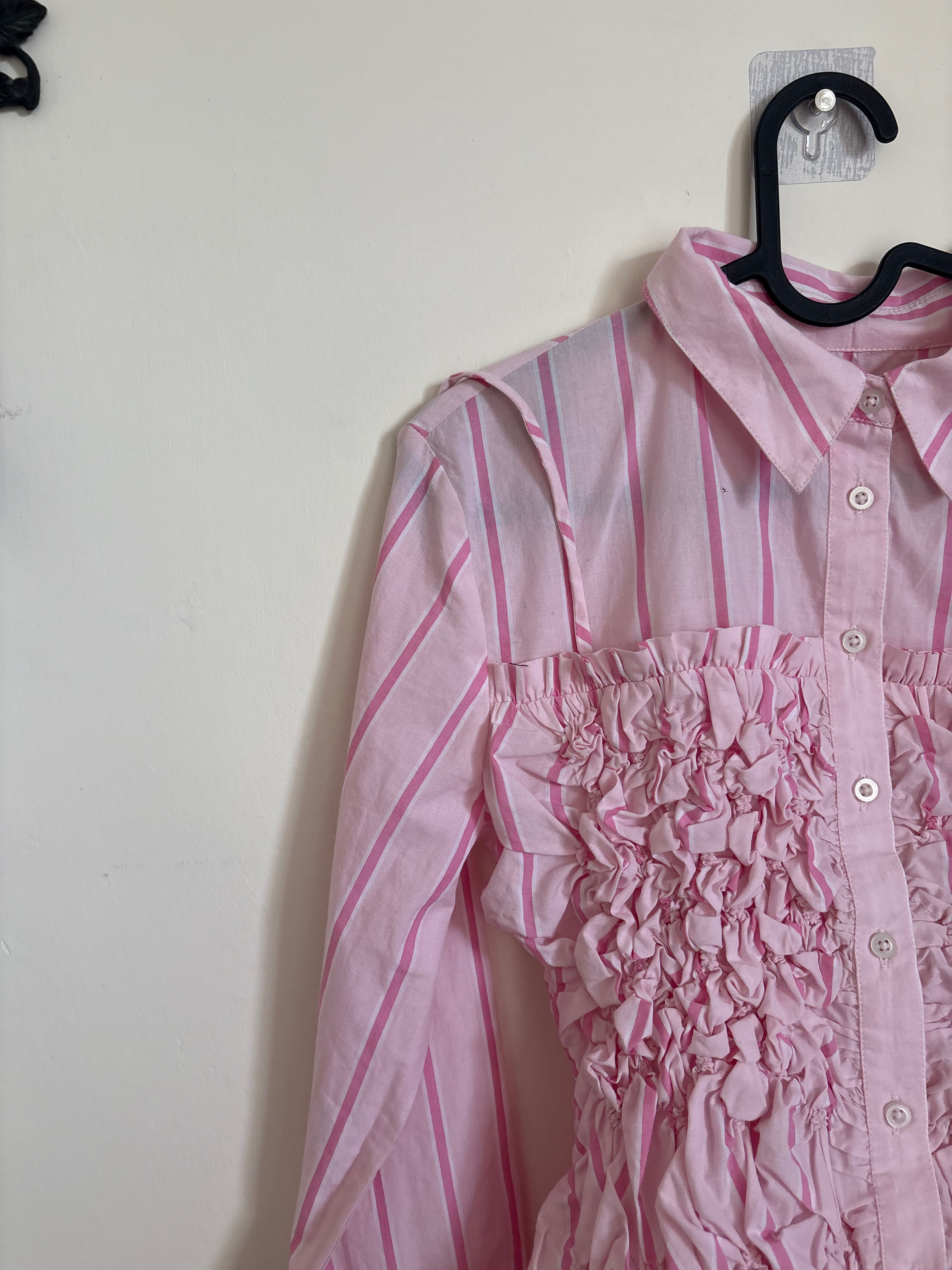 PINK STRIPED RUCHED SHIRT UK 10