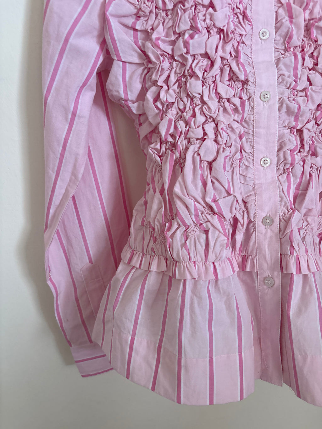 PINK STRIPED RUCHED SHIRT UK 10