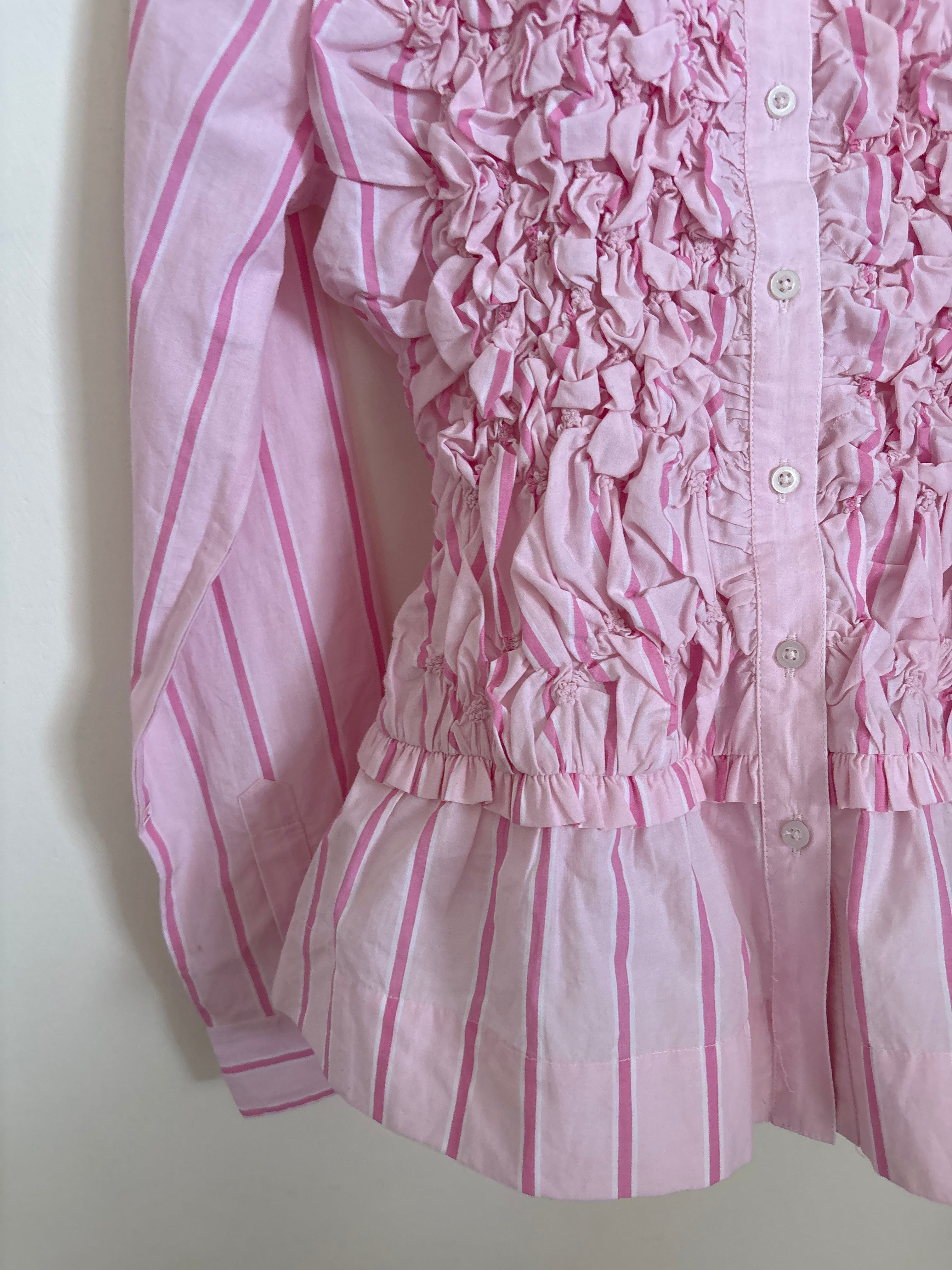 PINK STRIPED RUCHED SHIRT UK 10