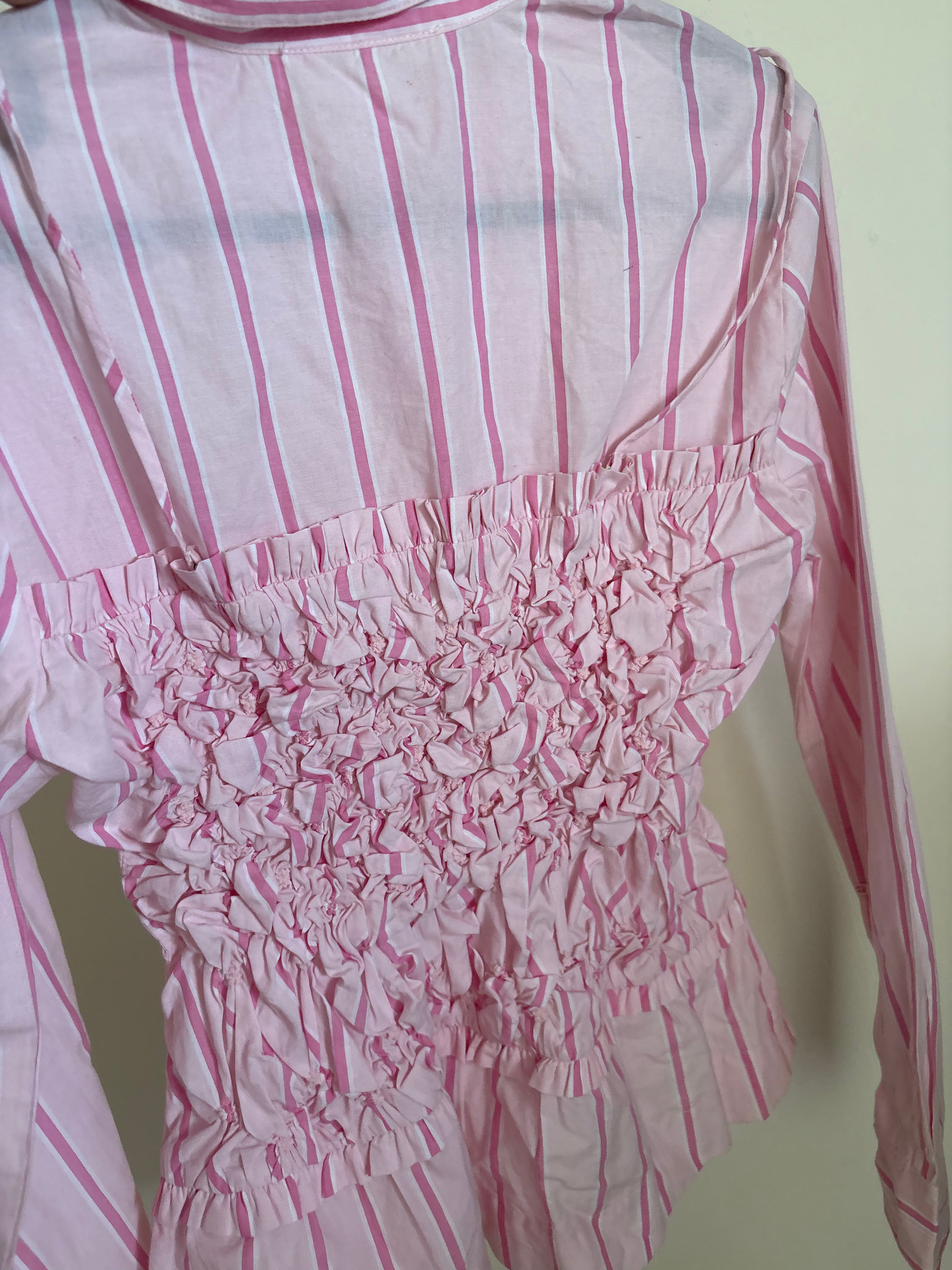 PINK STRIPED RUCHED SHIRT UK 10