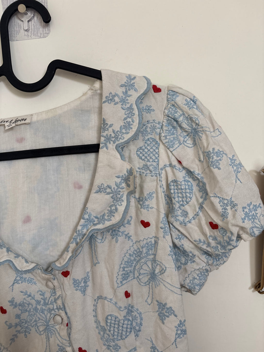 For Love & Lemons Livia Linen Blend Puff-Sleeve Blouse S
