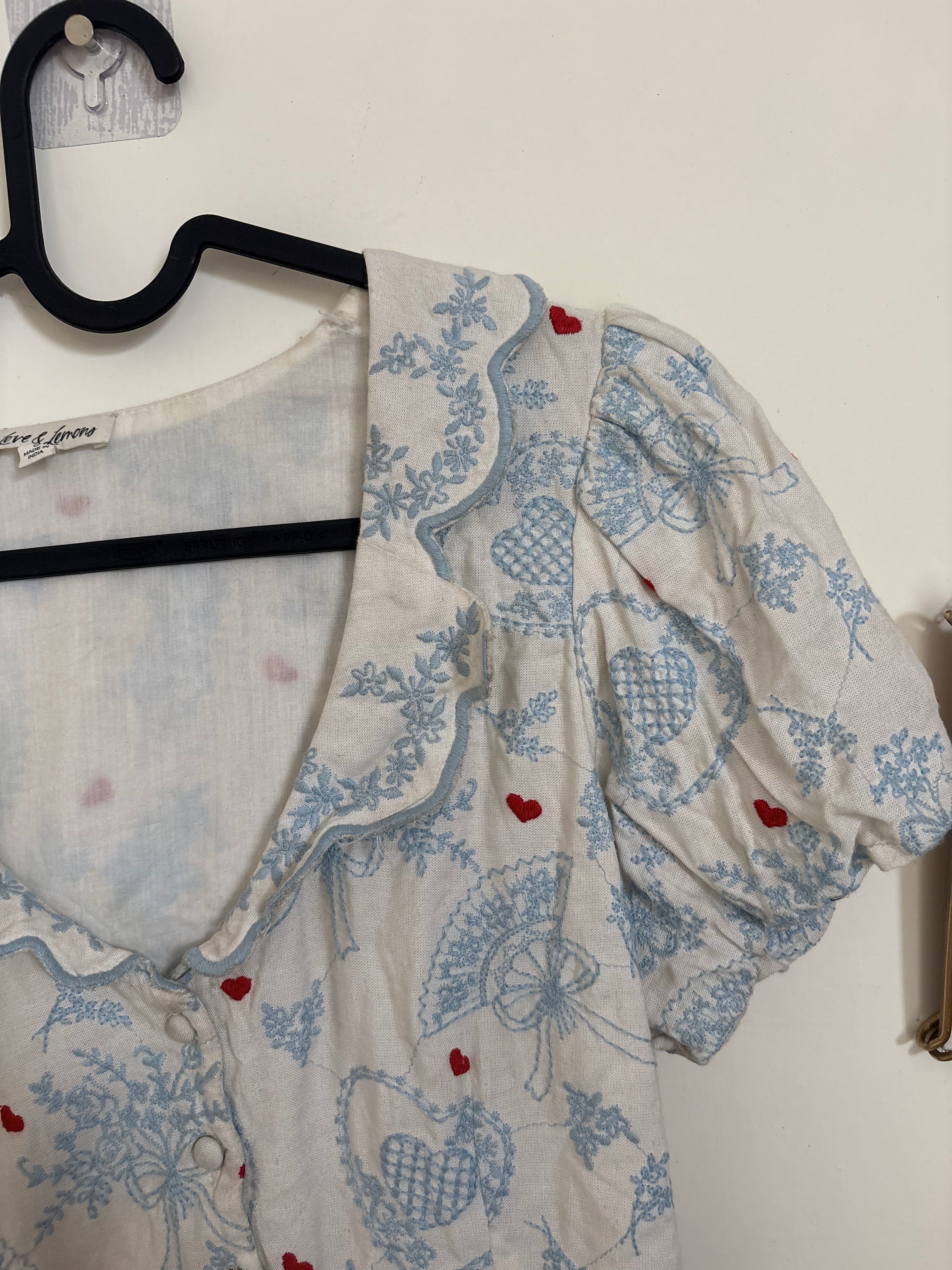 For Love & Lemons Livia Linen Blend Puff-Sleeve Blouse S