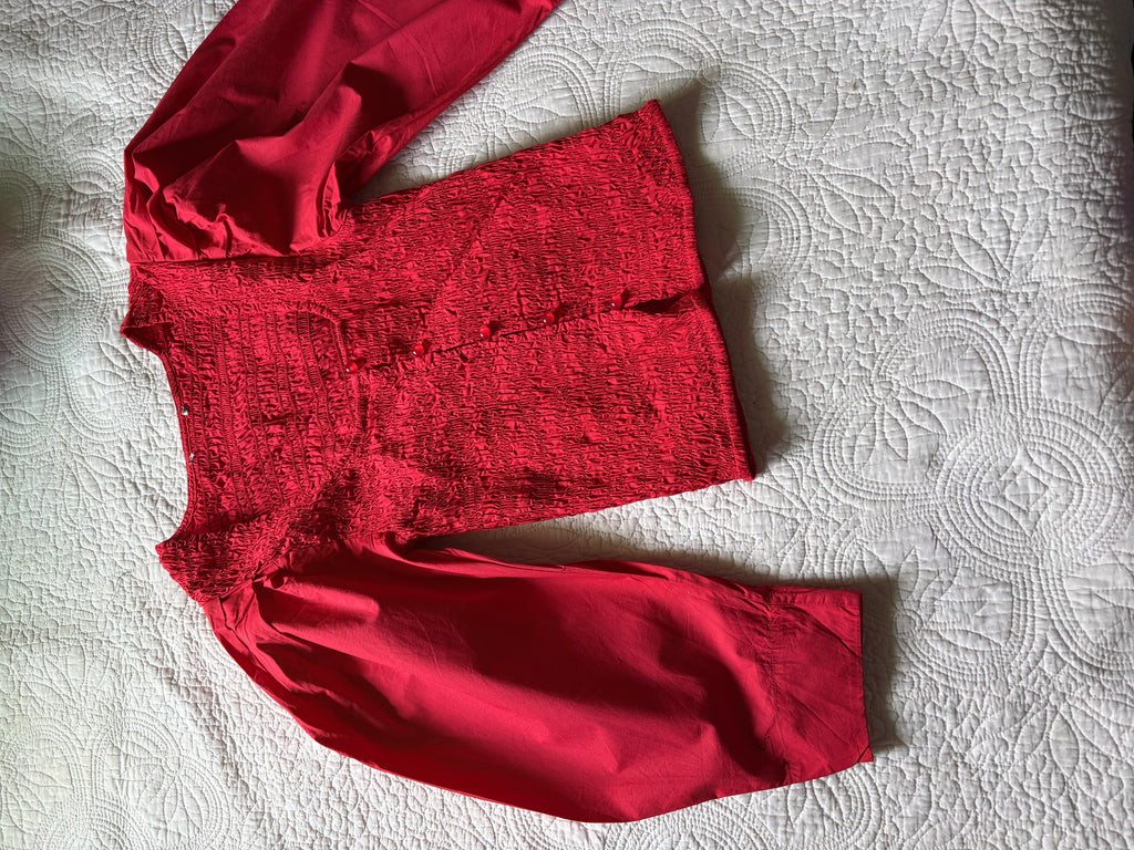 GANNI RED SMOCKED TOP