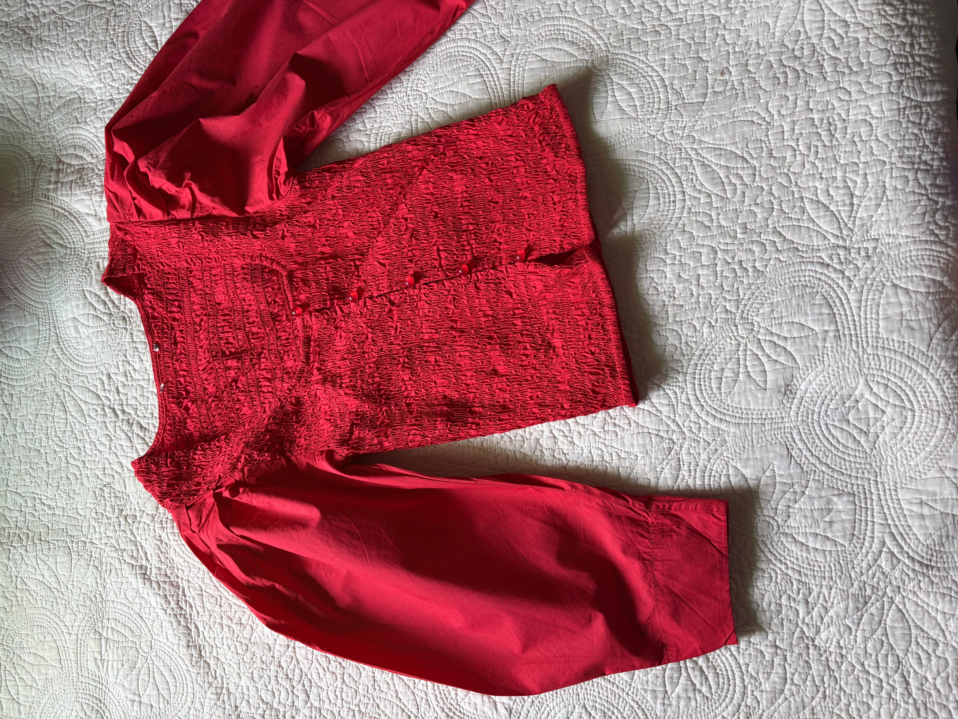 GANNI RED SMOCKED TOP