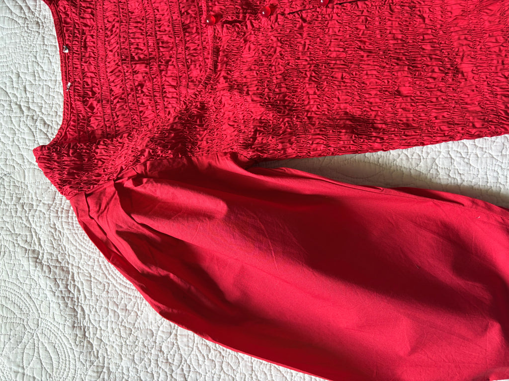 GANNI RED SMOCKED TOP