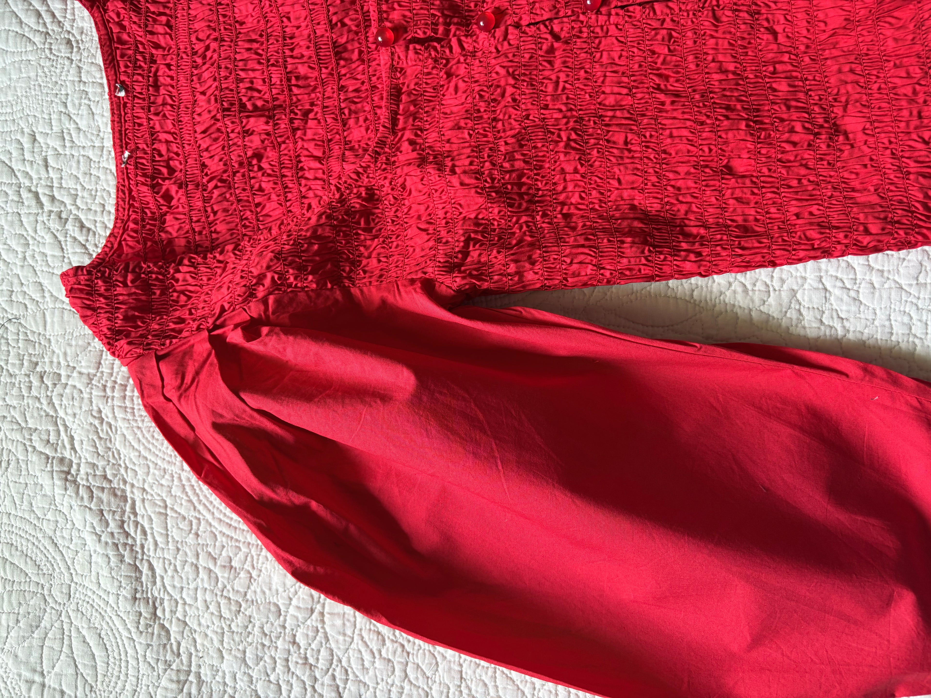 GANNI RED SMOCKED TOP