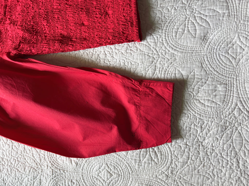 GANNI RED SMOCKED TOP