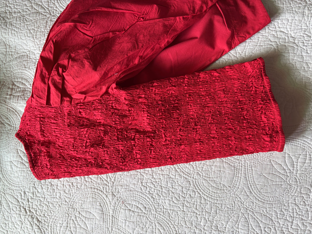GANNI RED SMOCKED TOP
