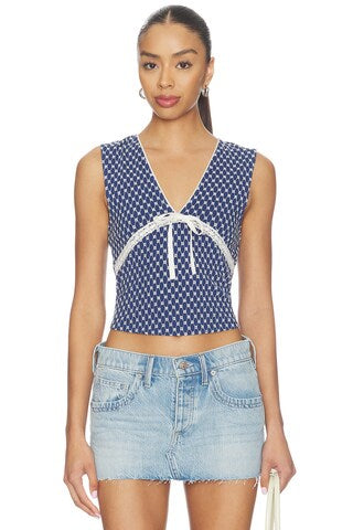 Free People Good Graces v neck top in black polka dot