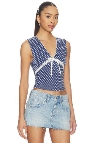 Free People Good Graces v neck top in black polka dot