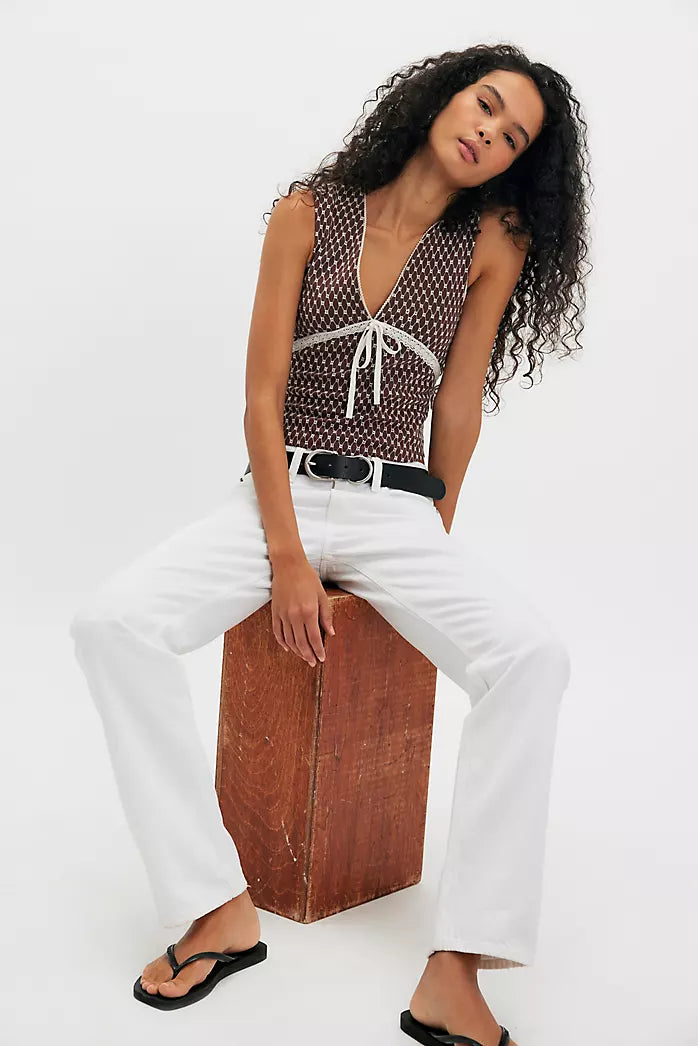 Free People Good Graces v neck top in black polka dot