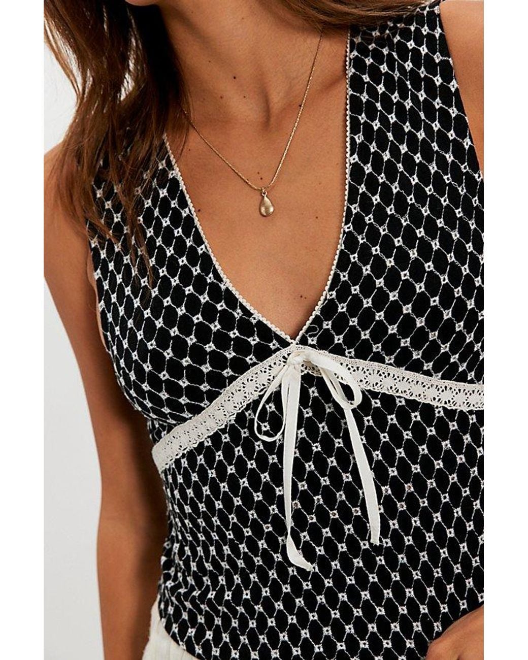 Free People Good Graces v neck top in black polka dot