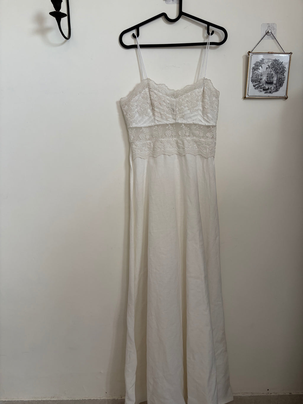 WHITE BRODERIE TRIM STRAPPY SLEEVELESS MAXI DRESS UK 8